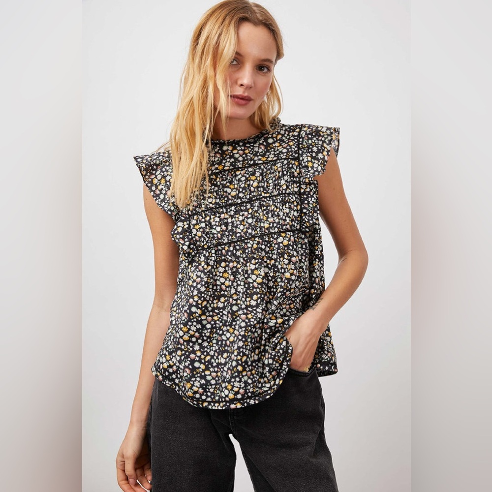 NWT Rails Filomena Floral Cotton Ruffle Cap-Sleeve Top Size S